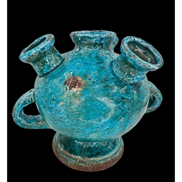 Turquoise 1950s Turquoise Cerulean Brutalist Vase For Sale - Image 8 of 12