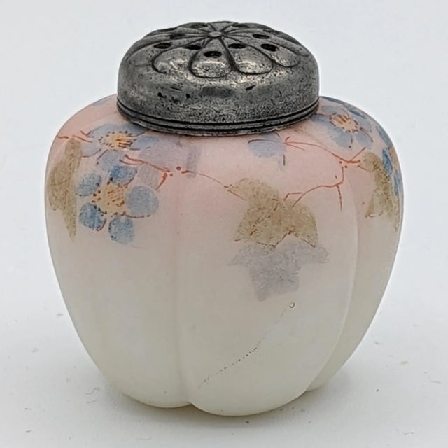 Antique Mount Washington Hand Painted Burmese Art Glass Melon Shaped Shaker, Circa 1890 For Sale - Image 11 of 12