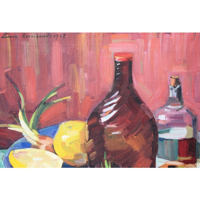 Modern Luise Kornsand, Still Life with Fruits and Bottles, 1942, Oil Painting on Canvas, Framed For Sale - Image 3 of 11