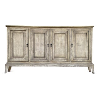 Rustic Antique White Wood Four Door Buffet For Sale