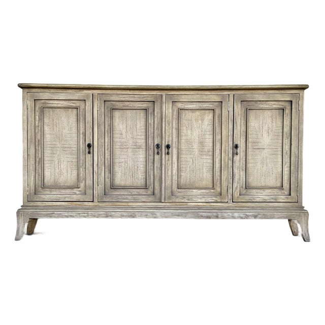 Rustic Antique White Wood Four Door Buffet For Sale