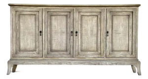 Rustic Antique White Wood Four Door Buffet
