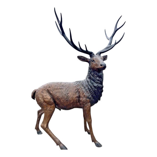 Bronze Twelve-Point Stag Garden Sculpture For Sale