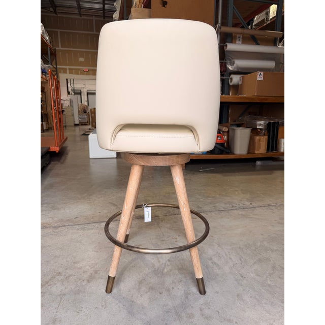 Interlude Home Interlude Home Cream Leather Swivel Counter Stool With Light Wood Legs For Sale - Image 4 of 6