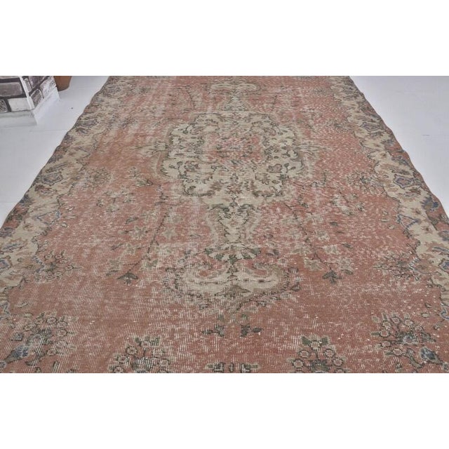 Textile Vintage Distressed Anatolian Area Rug, Faded Terracotta and Grey-Blue Floral Medallion For Sale - Image 7 of 10
