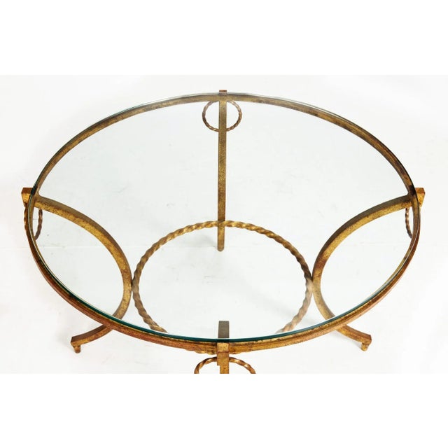 French Modernist Gilded Wrought-Iron & Glass Coffee Accent Table Ca. 1950s For Sale - Image 6 of 12
