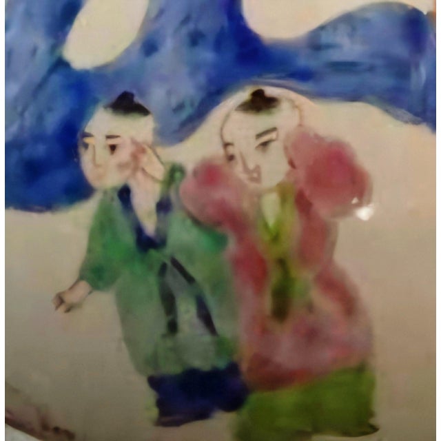 18th Century 18th Century Pair of Chinese Polychrome Porcelain Vases in Famille Verte Style, Depicting Children at Play. For Sale - Image 5 of 7