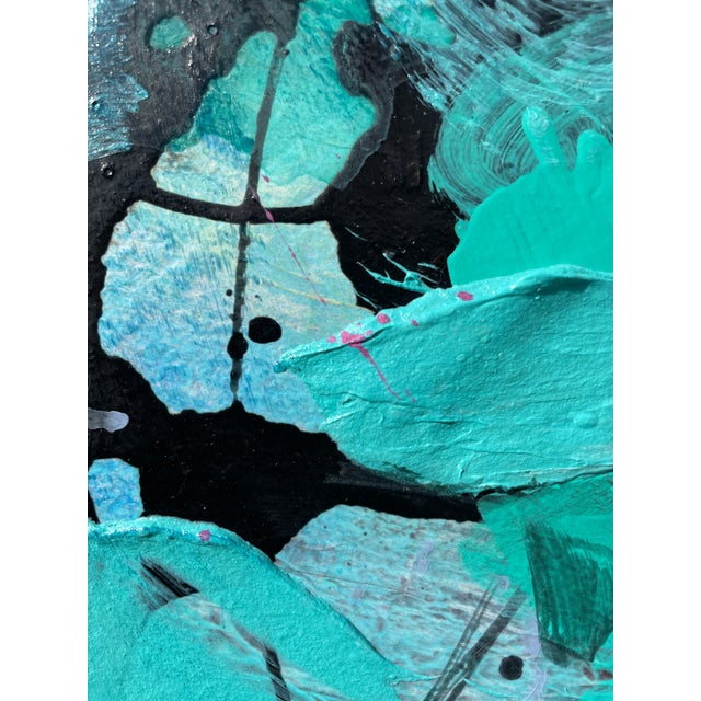 "Beach Days" Large Coastal Modern Statement Painting in Aqua and Teal With Magenta Accents For Sale - Image 9 of 10