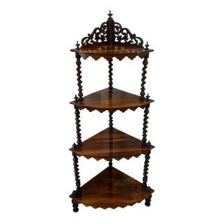 Antique Victorian 4 Tier Rosewood Corner Whatnot, 1850 For Sale