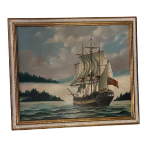 20th Century British School Oil on Canvas Signed Framed Tall Masted Ship at the Sea
