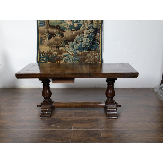 Early Italian 19th Century Walnut Table with Trestle Base and Single Drawer For Sale In Atlanta - Image 6 of 12