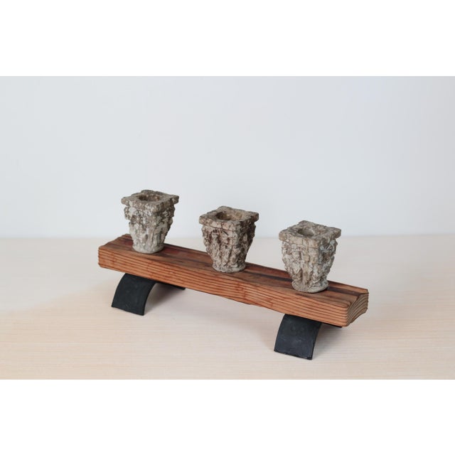 Mid-Century Modern Brutalist Candle Holder With Architectural Medieval-Revival Capitals For Sale - Image 3 of 16