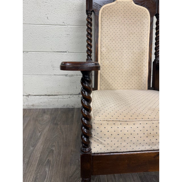 Vintage Jacobean Revival or Tudor Style Barley Twist Oak Armchair and Rocker Set For Sale - Image 17 of 17