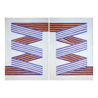 2026, Op Art Painting Diptych of Purple Ribbon, Color Field Modern Painting on Watercolor Paper For Sale