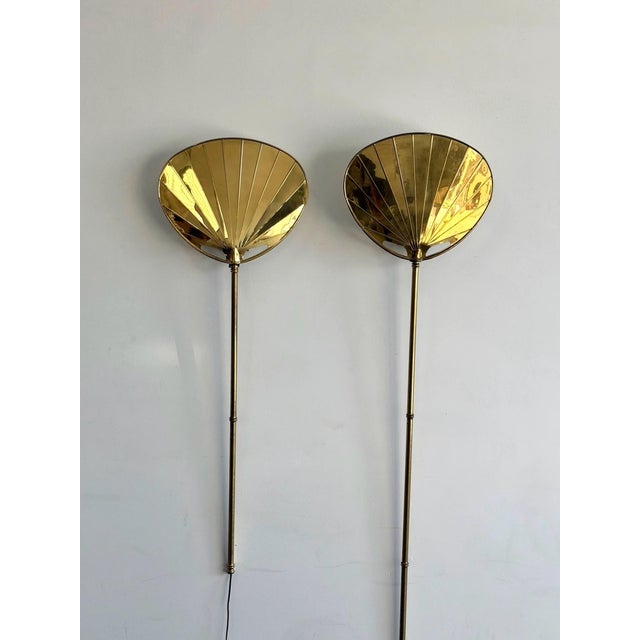 Art Deco Pair of 1979 Chapman Brass Fan Sconces For Sale - Image 3 of 12