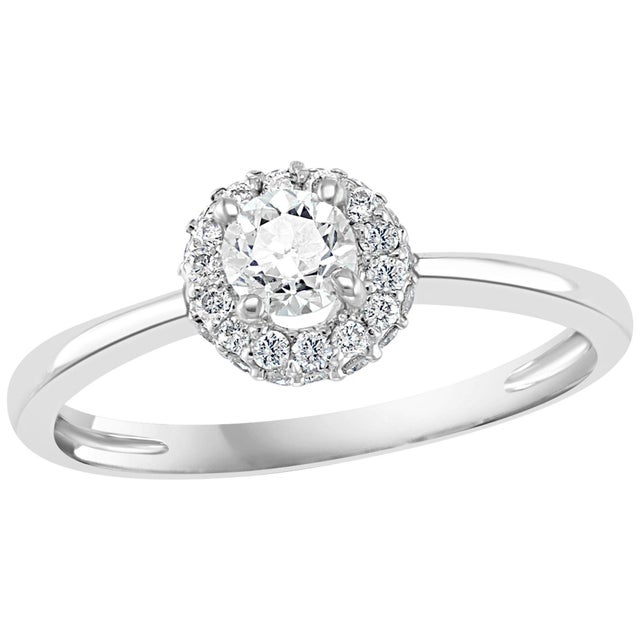 Diamond 0.6 Carat Traditional Ring/Band 14 Karat White Gold, Halo Ring For Sale - Image 15 of 18