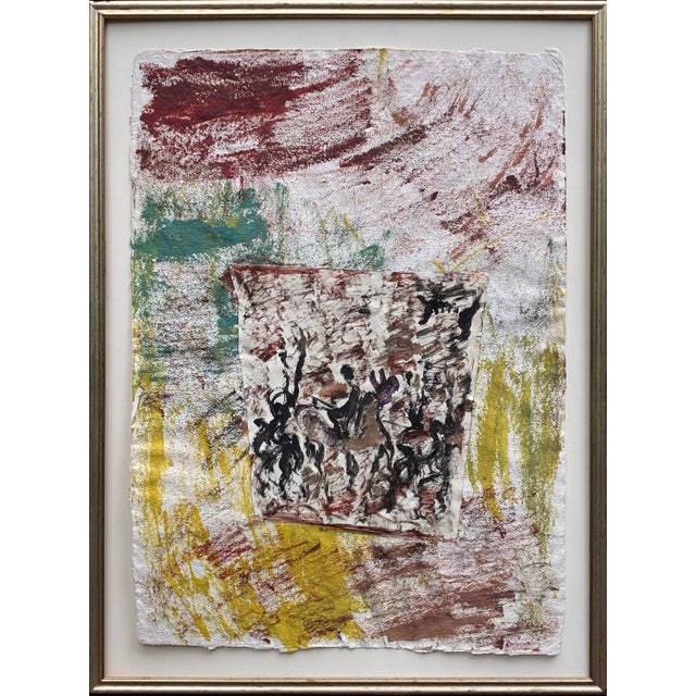 Purvis Young (American, 1943–2010) – Untitled (Equestrian Procession & Haloed Figures), Mixed Media & Collage on Rag Paper, C. 1990s For Sale