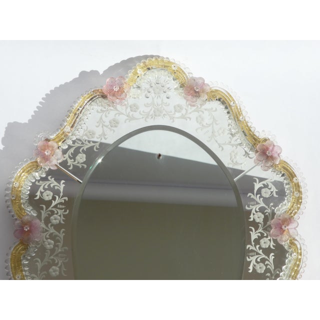 Glass Mid-Century Modern Venetian Mirror with Etched Floral Details, 1960s For Sale - Image 7 of 12