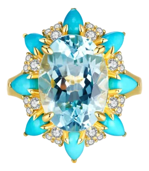 Kai Blue Topaz Turquoise Aquamarine Cocktail Ring in 14k Gold Ring, Size 6