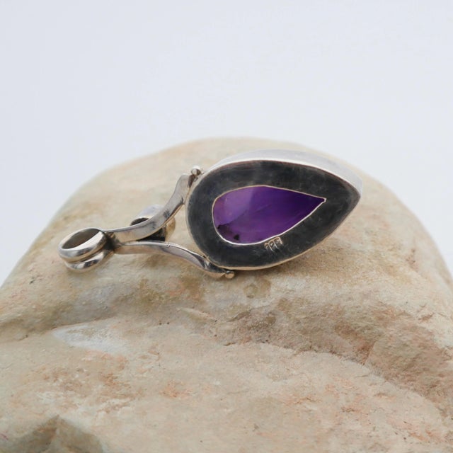 Vintage Amethyst With Pearl Sterling Silver Pendant For Sale - Image 9 of 13