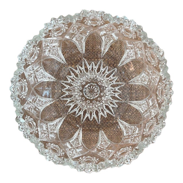 Antique Northwood Pressed Glass Starburst Bowl With Hobstar Motif For Sale