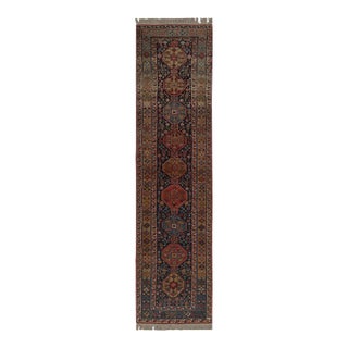 Vintage Extra-Long Runner Rug in Blue With Geometric Medallions - Rug & Kilim For Sale