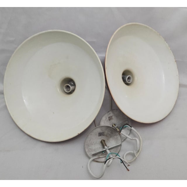 Orange 1980s Industrial Dome Orange Pendant Light Fixtures - A Pair For Sale - Image 8 of 16