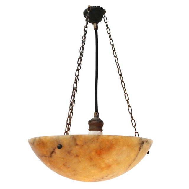 Beige French Art Deco Alabaster Pendant with Brass Mount, 1920s For Sale - Image 8 of 8
