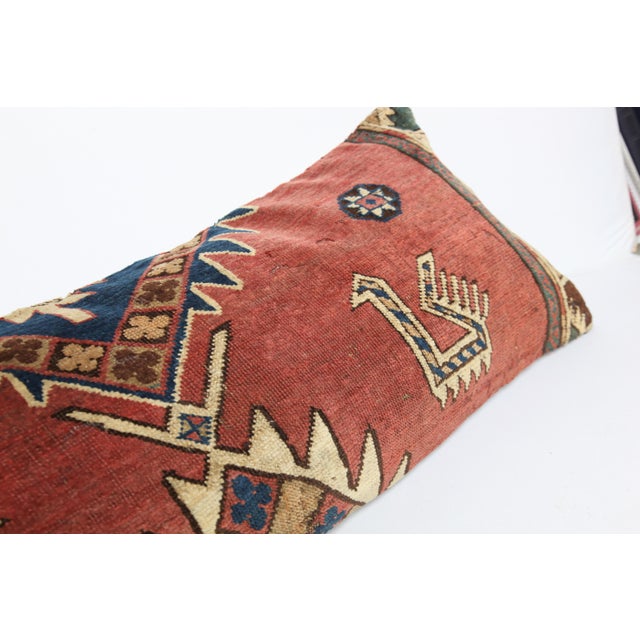 Antique Caucasian Kazak Rug Pillow Cover With Animal Figures -16'' X 42'' For Sale - Image 9 of 11