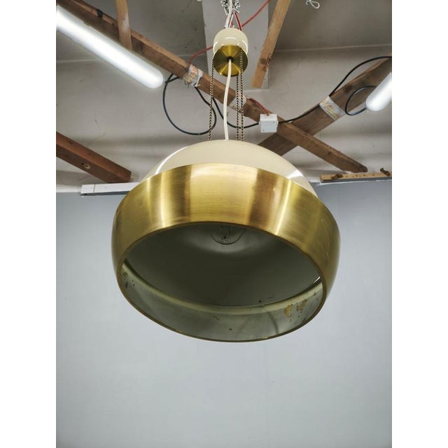 Vintage Space Age Brass and Cream Pendant Light, Czechoslovakia, 1970s For Sale - Image 3 of 12