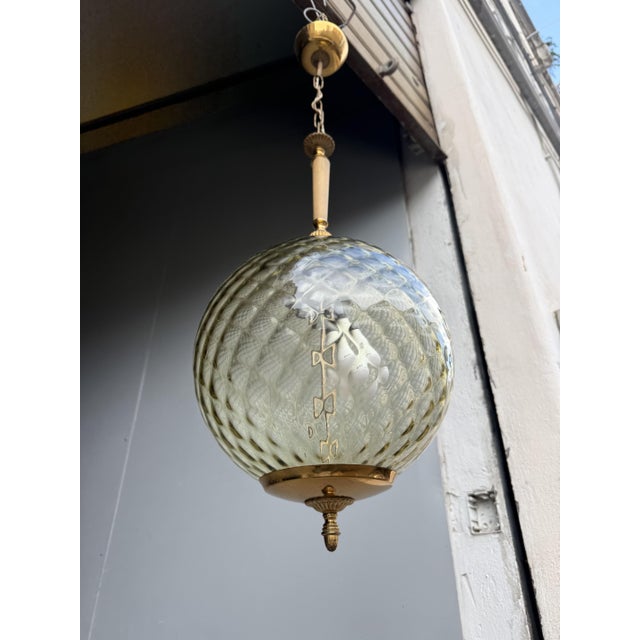 Murano Glass and Brass Ball Lantern, 1950 For Sale - Image 9 of 10
