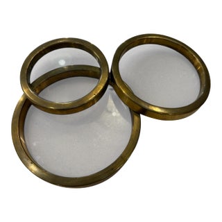 Set of Three Graduated Brass and Glass Trays, Italy, 1970s For Sale