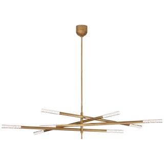 Kelly Wearstler for Visual Comfort Signature Rousseau Grande Eight Light Articulating Chandelier in Antique-Burnished Brass with Seeded Glass For Sale