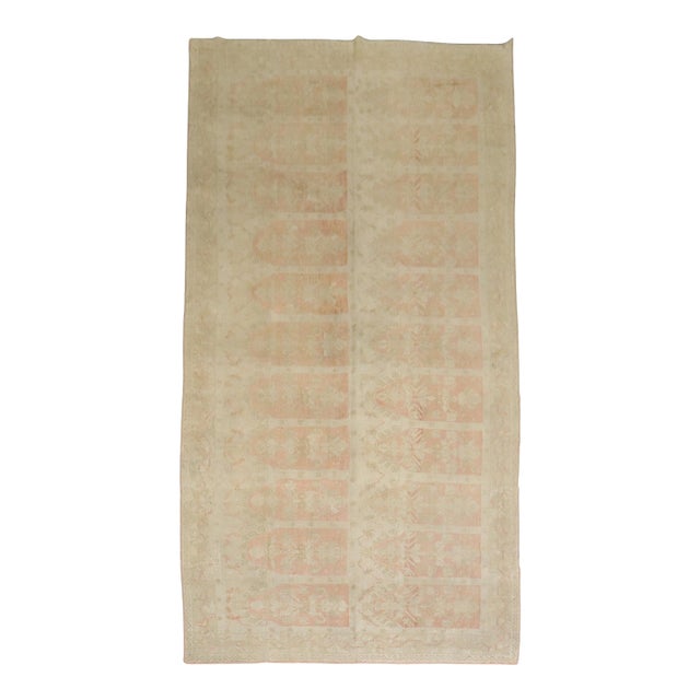 Antique Zabihi Collection Turkish Ghiordes Soft Pink Gallery Corridor Rug For Sale