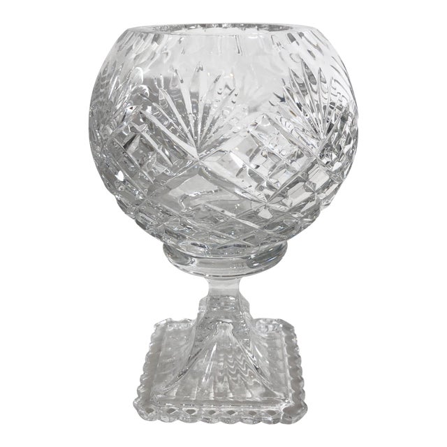 Vintage Cut Lead Crystal Rose Bowl On Stand Antique Vase Clear