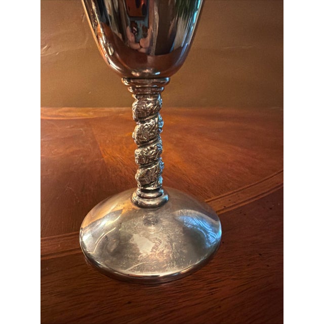 1950s J. Perez Ruiz Silverplated 7" Twisted Stem Goblets Spain 1950's - Set of 6 For Sale - Image 5 of 9