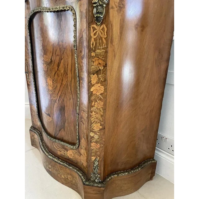 Victorian Burr Walnut Inlaid Floral Marquetry Side Cabinet, 1850s For Sale - Image 9 of 13