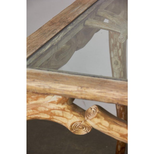 Vintage Wooden Dining Table with Brutalist Glass Top, 1970s For Sale - Image 9 of 13