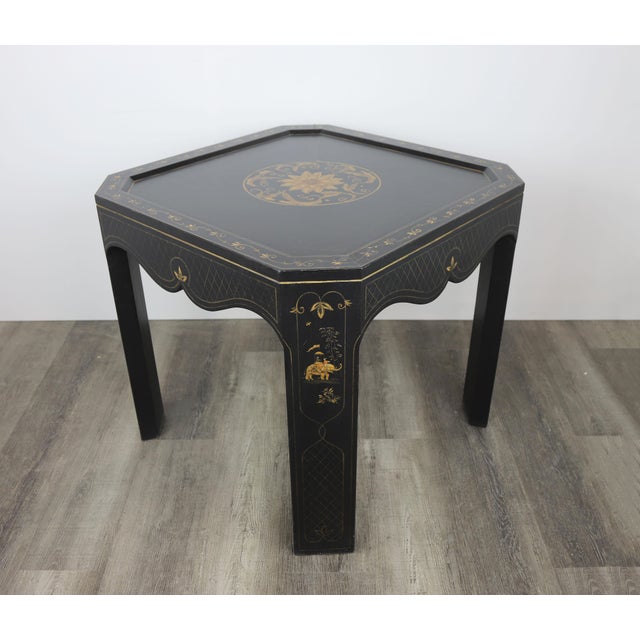 2000 - 2009 Vintage Hand Painted Gold Chinoiseries Square Side Table For Sale - Image 5 of 7