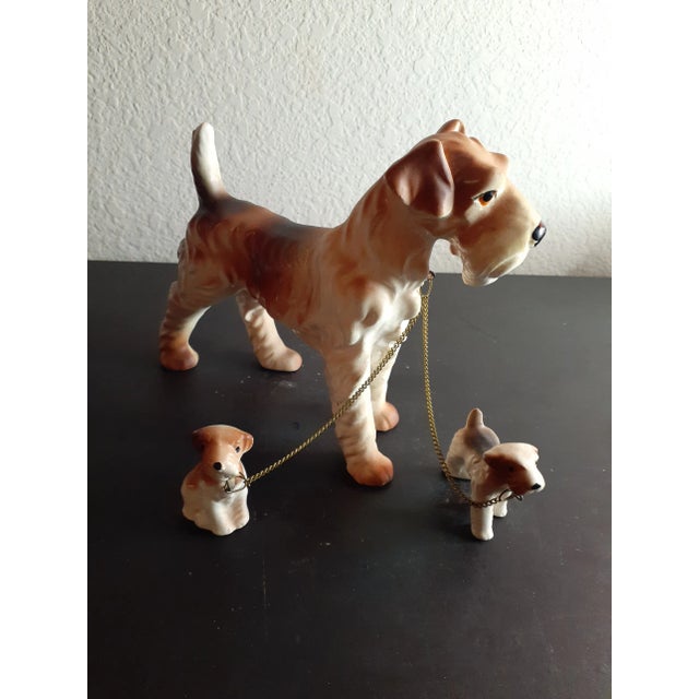 Vintage Bisque Airedale Terrier Doggie With Pups Figurines For Sale - Image 4 of 6