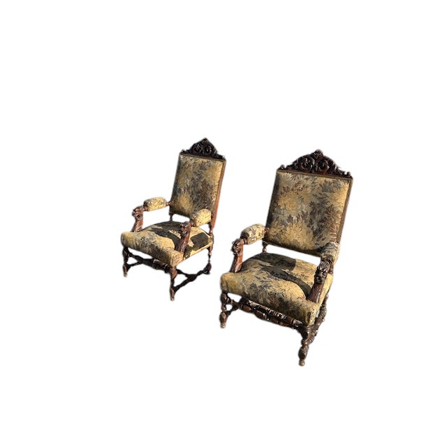 French 19th Century Pair of Walnut French Carved Arm Chairs For Sale - Image 3 of 12