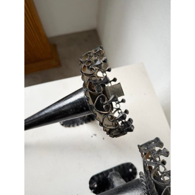 Brutalist Black Metal Wall Sconces, 1950s, Set of 2 For Sale - Image 18 of 18