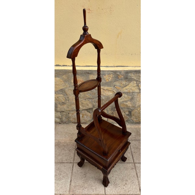 Antique English Chippendale Hardwood Valet Stand With One Drawer For Sale - Image 10 of 17