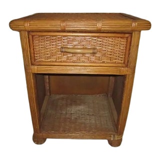 1990s Coastal Style One Bamboo Rattan Nightstand 1 Drawer Medium Tone For Sale