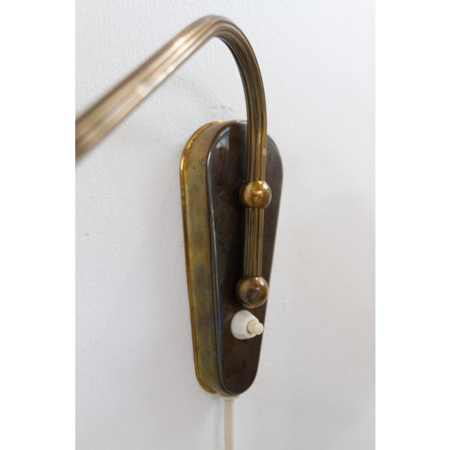 Gold Danish Articulating Brass Wall Light, Denmark, 1940s For Sale - Image 8 of 18