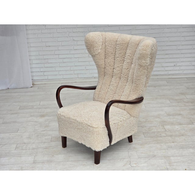 Danish High-Back Lounge Chair in Sheepskin, 1960s For Sale - Image 4 of 18