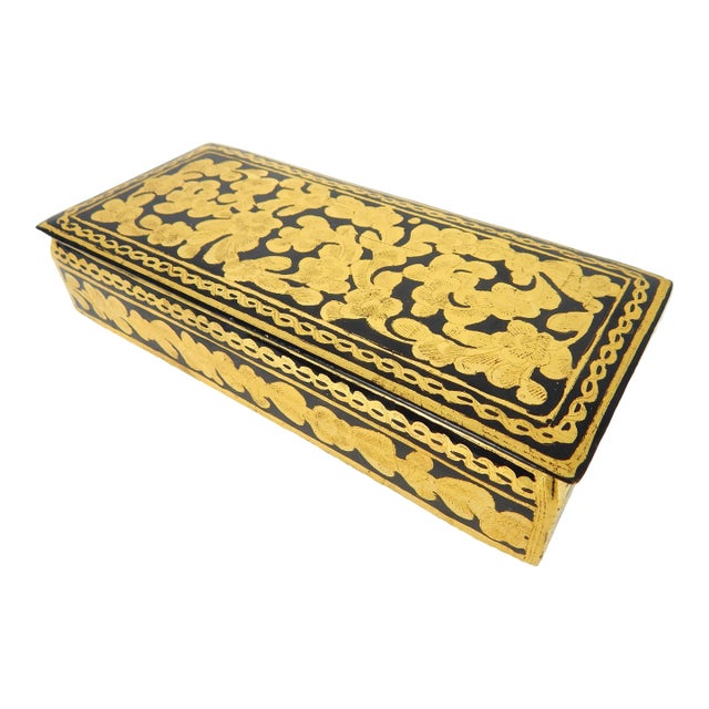 1960s Vintage Black & Gold Lacquer Burmese Box For Sale