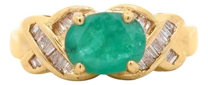 1.59 Carat Oval Cut Emerald & Diamond 14k Gold East West Ring, Size 6.25