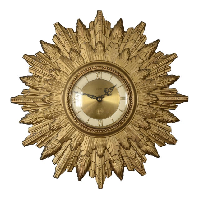 1970s Mid Century Welby Art Deco Style Starburst Wall Clock For Sale