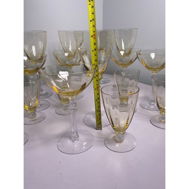 Vintage Fostoria Topaz Depression Glass Stemware Set - 21 Pieces For Sale - Image 11 of 14